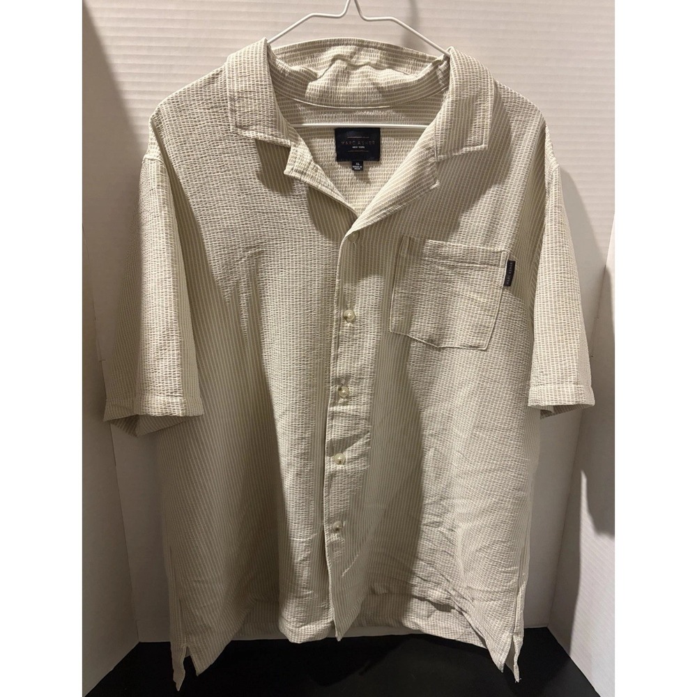 Marc Asher New York Pinstripe Button Down Short Sleeve XL Cream EUC Casual